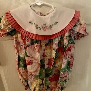 Vintage Floral Baby Romper with Embroidered Collar